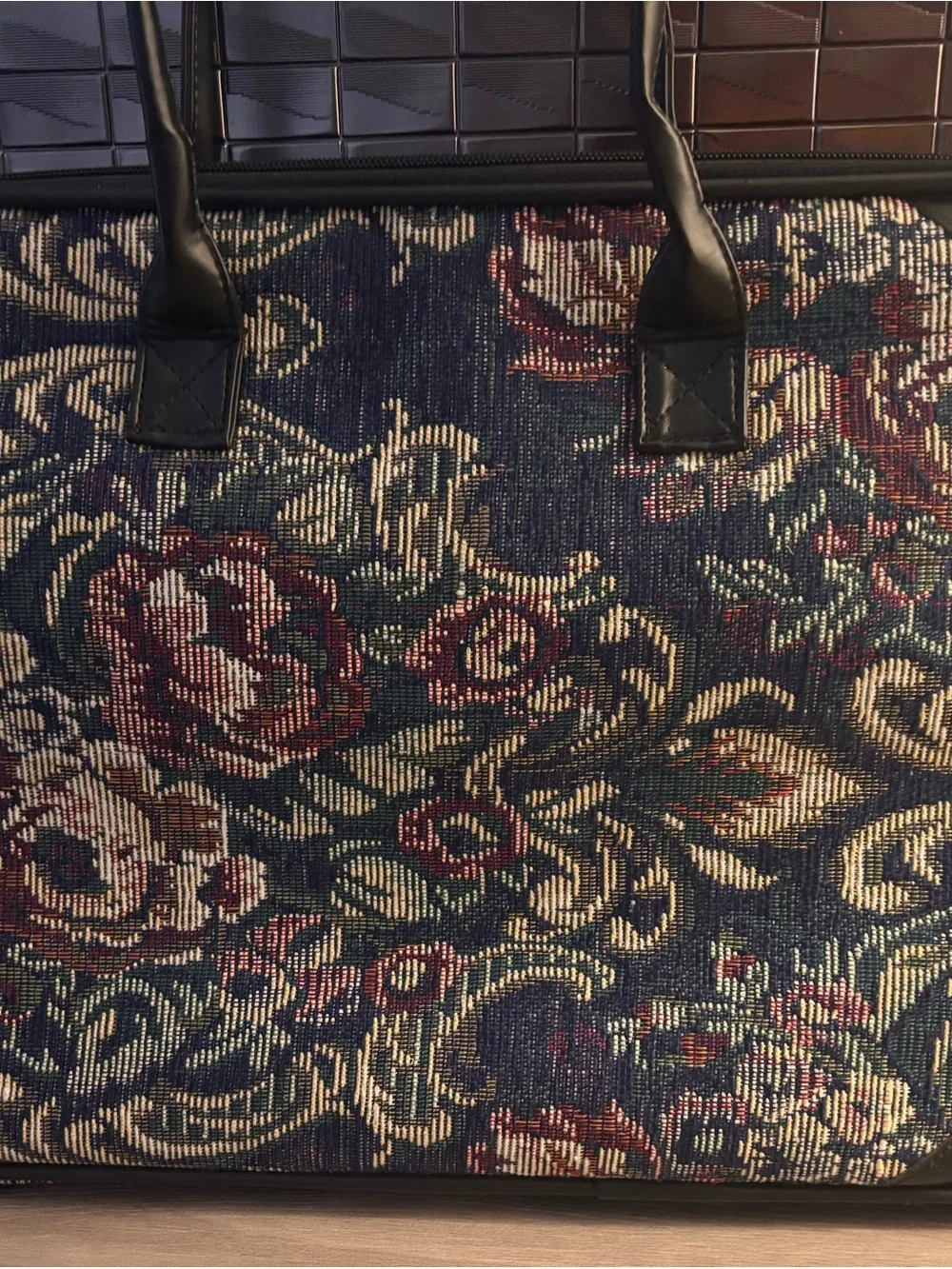 Floral Tapestry Weekender Bag with Leather Handles